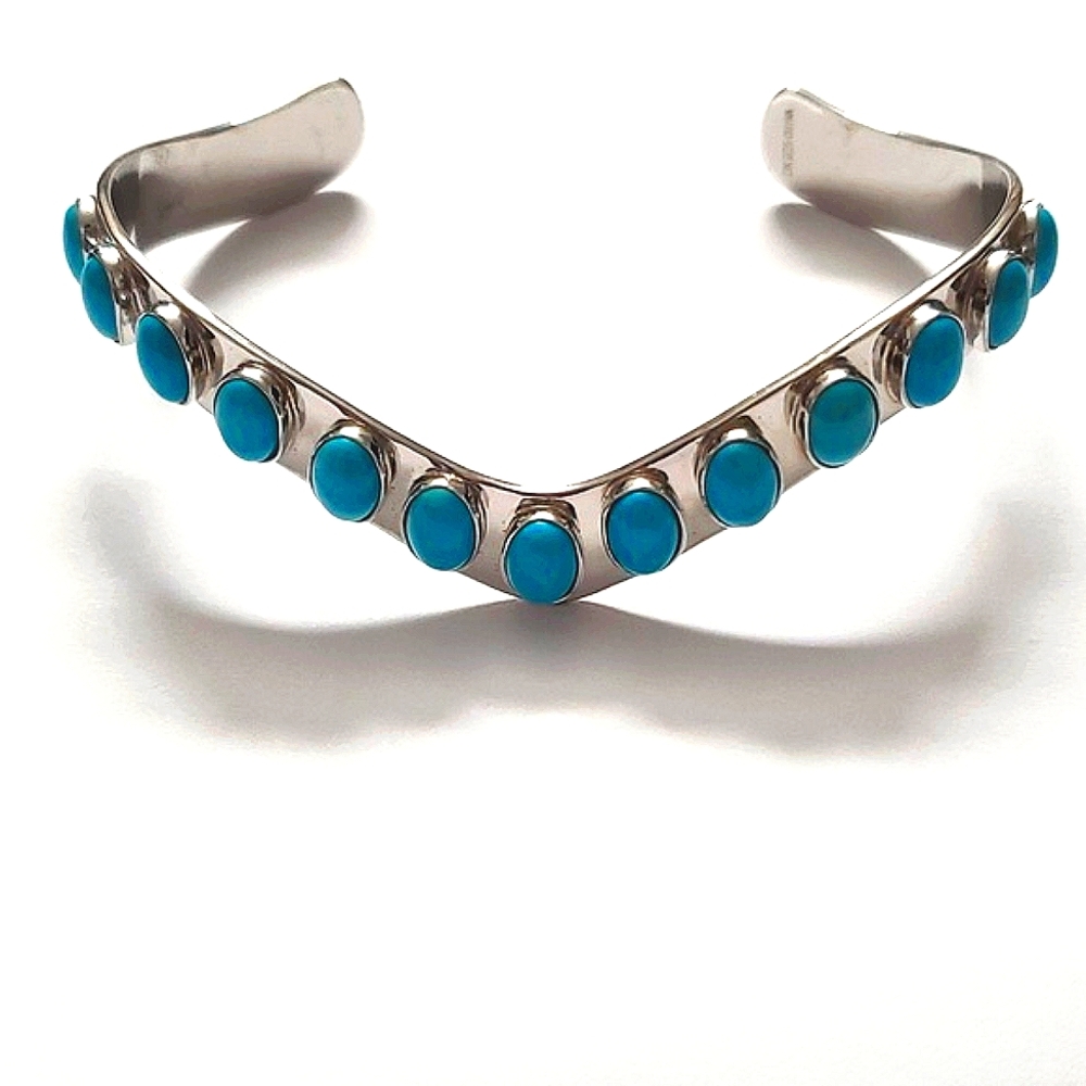 The Azure Horizon Sterling Silver 925 & Turquoise Chevron Cuff Bracelet Native